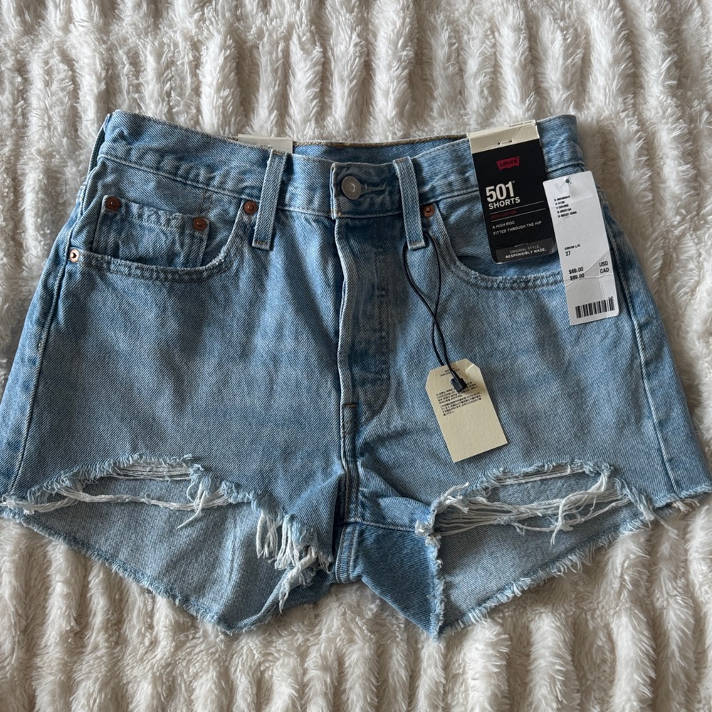 Levi's 501 Light Blue Distressed Jean Shorts